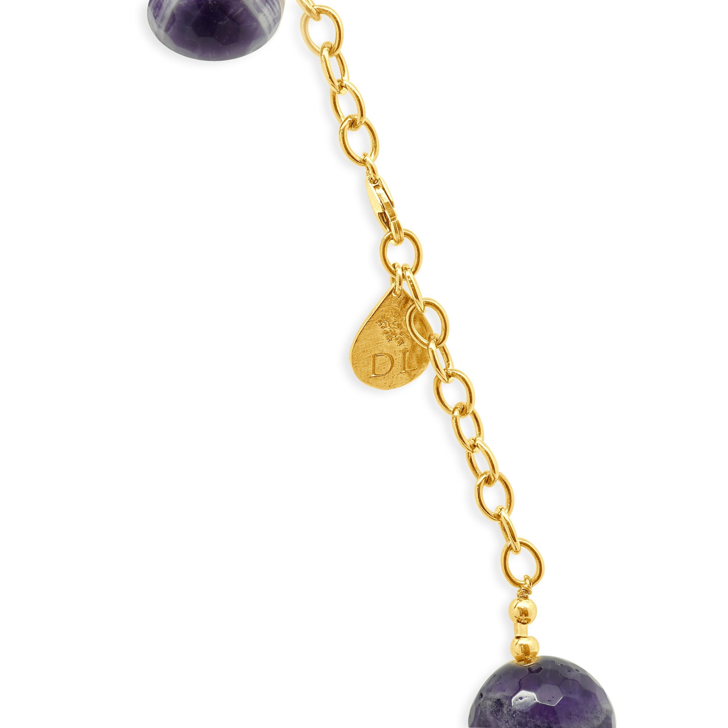 Round Cut Gold Filled 19MM Amethyst Beaded Necklace For Sale