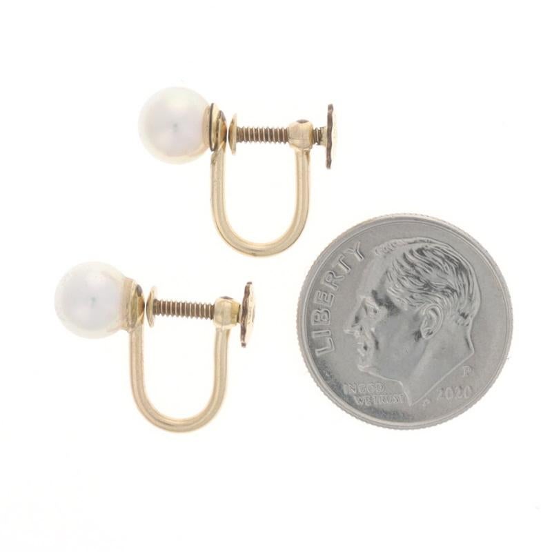 Gold Filled Akoya Pearl Stud Earrings - Non-Pierced Screw-Ons In Excellent Condition For Sale In Greensboro, NC