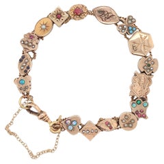 Viktorianisches 16 Schienen-Armband aus Gold mit Goldfüllung und Goldplatte aus Gold mit Opalen, Rubinen und Saatgut