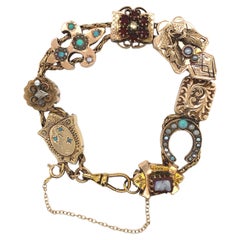 Gold Filled and Gold Top Victorian 8 XL Slides Bracelet with Cameo, Opals, and S