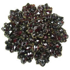 Gold Filled Blood Red Bohemian Garnet brooch Pin Antique 19th Century 