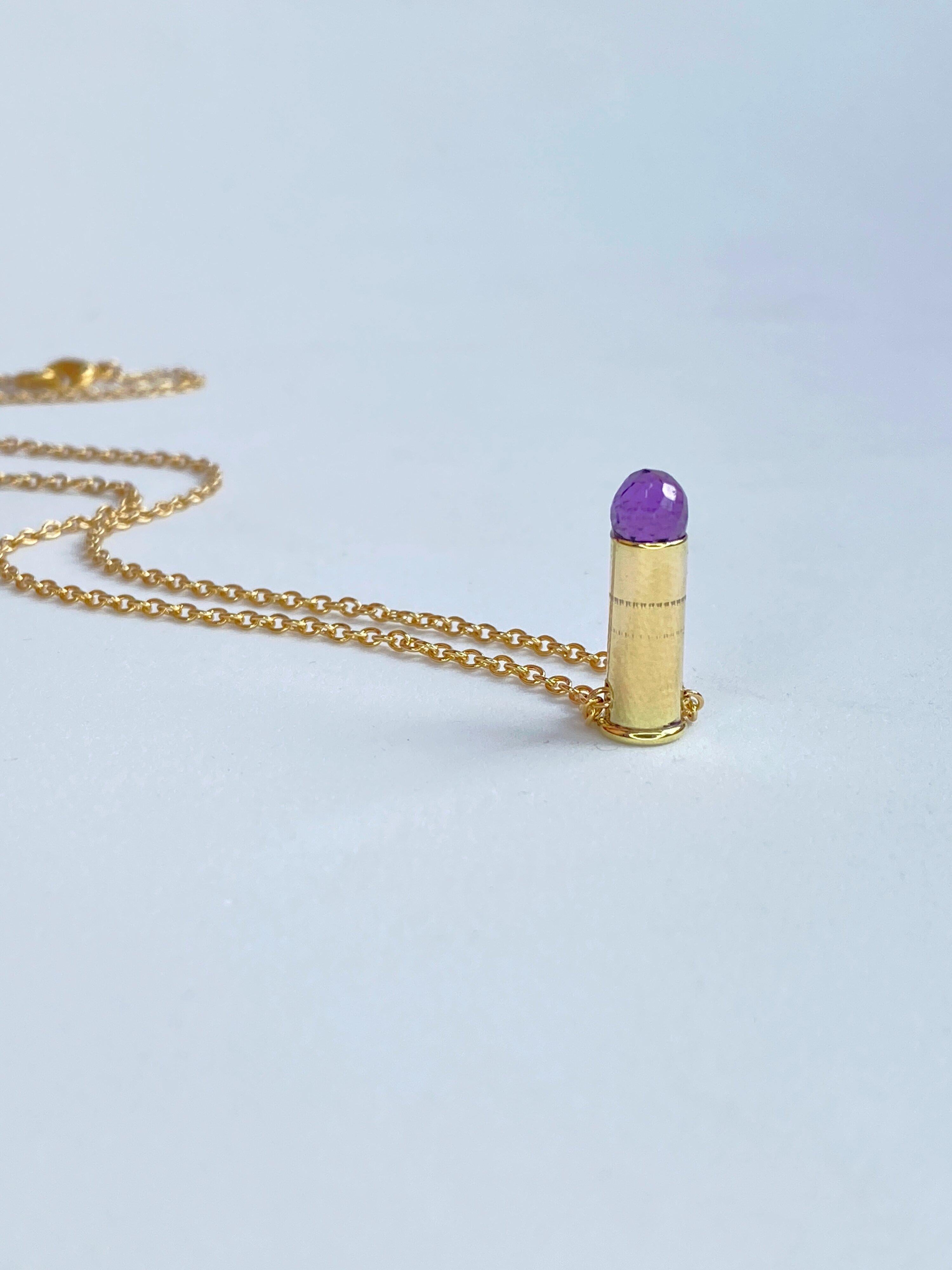 Artist Gold filled bullet and Amethyst pendant necklace. For Sale