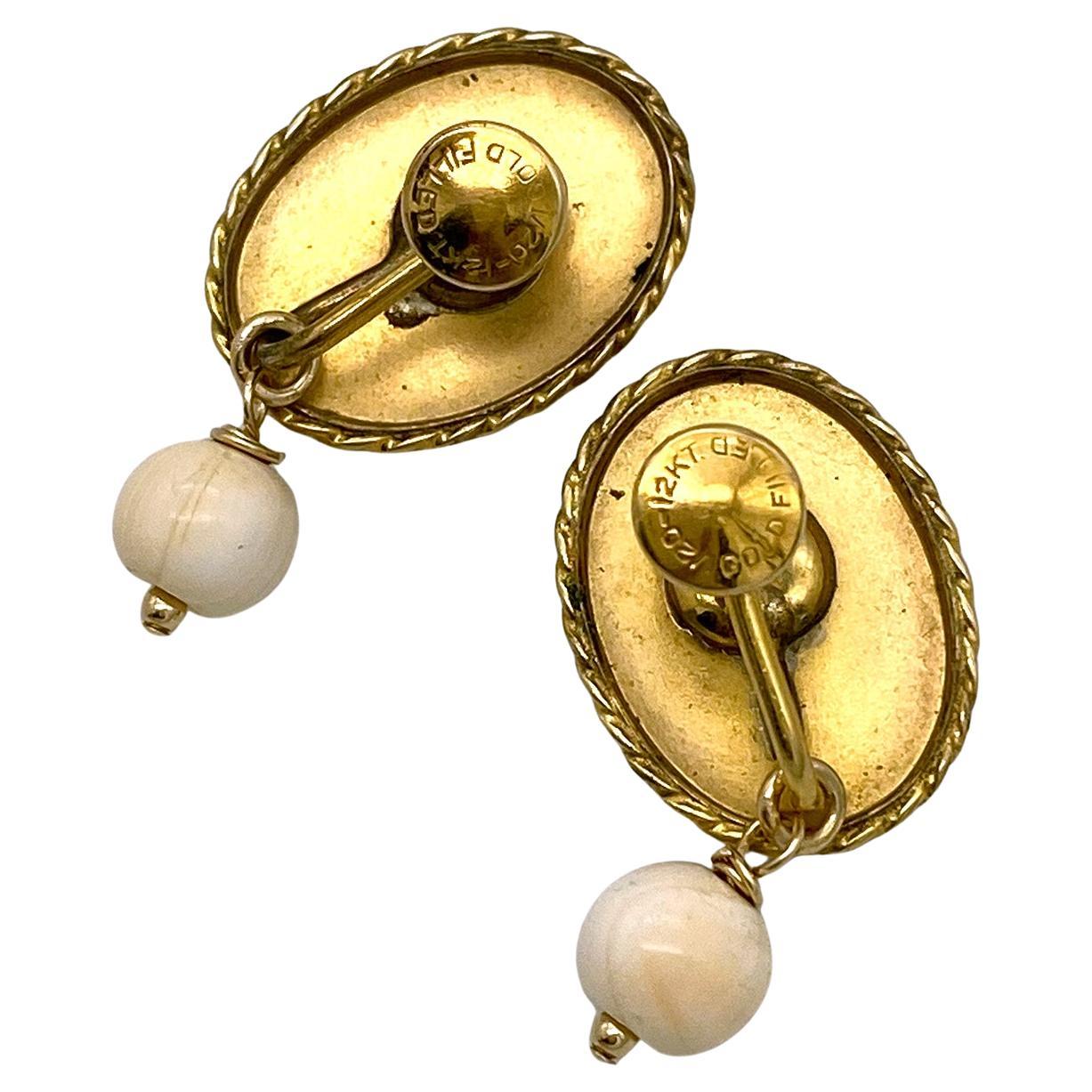 Gold Filled Cameo Dangle Earrings In Good Condition For Sale In Atlanta, GA