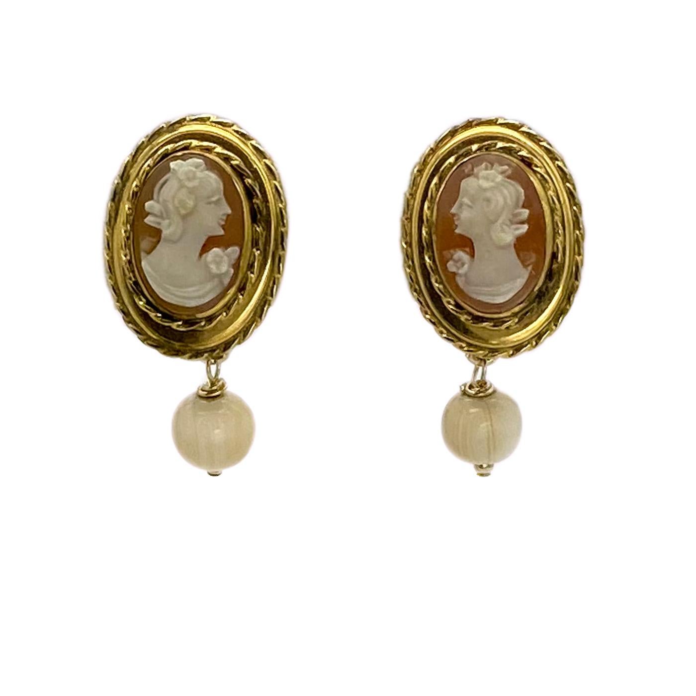 Women's Gold Filled Cameo Dangle Earrings For Sale