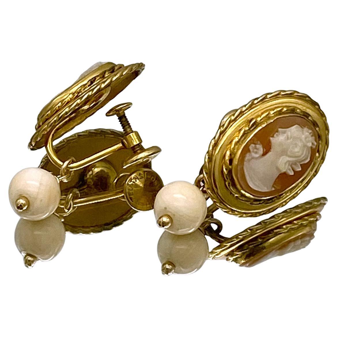 Gold Filled Cameo Dangle Earrings For Sale 1
