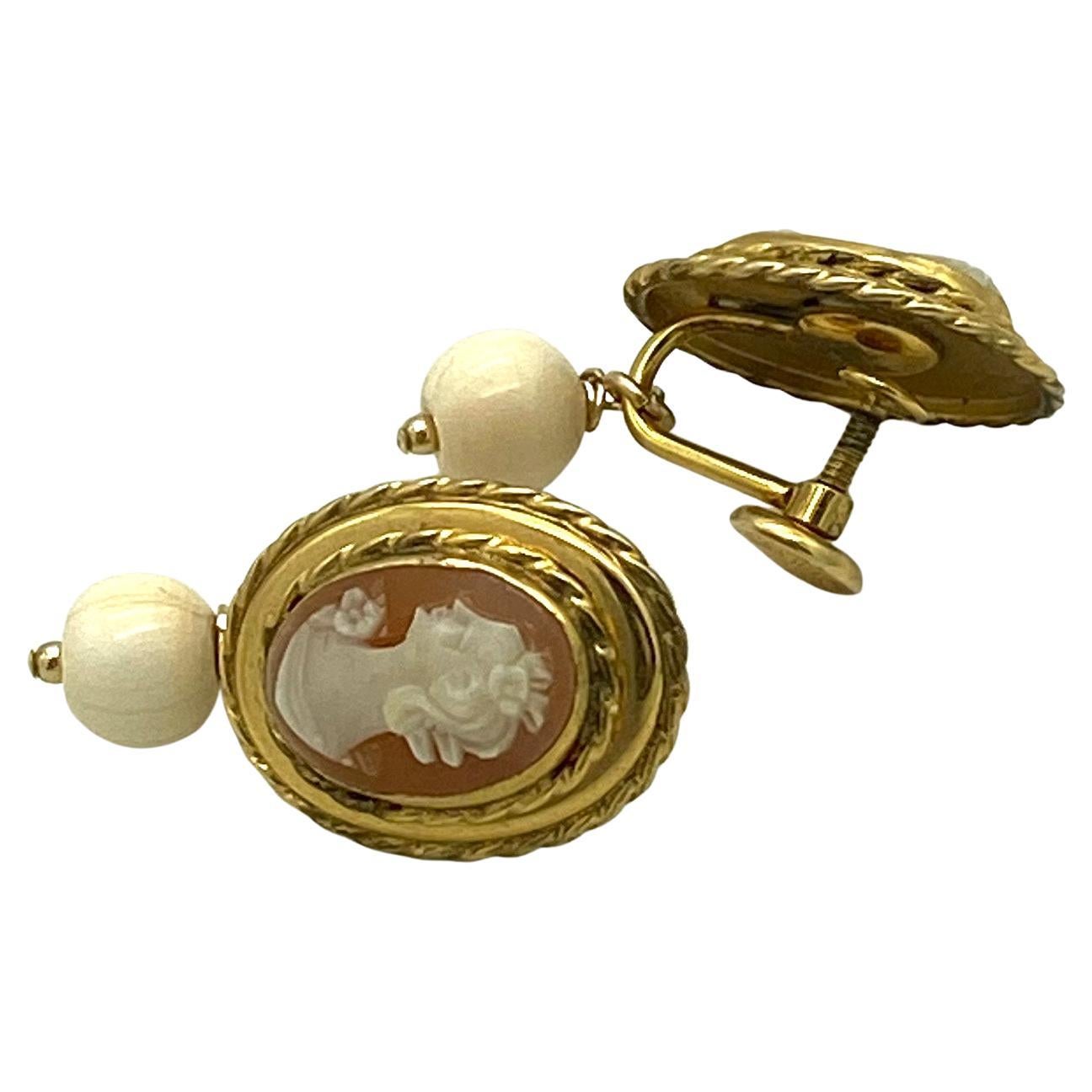 Gold Filled Cameo Dangle Earrings For Sale 2