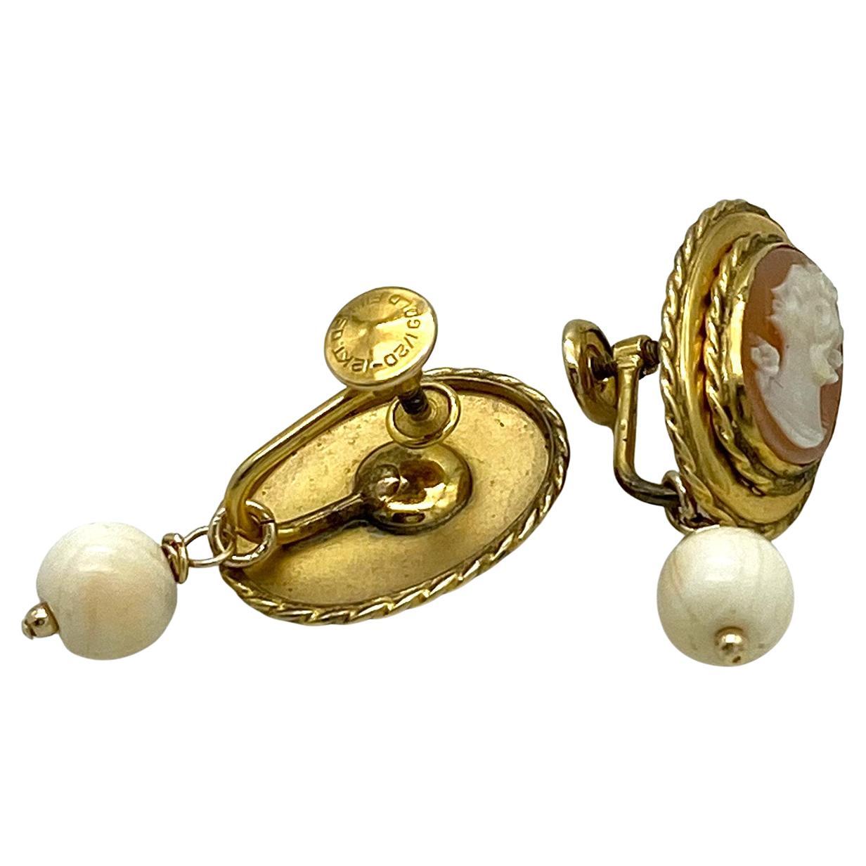 Gold Filled Cameo Dangle Earrings For Sale 3