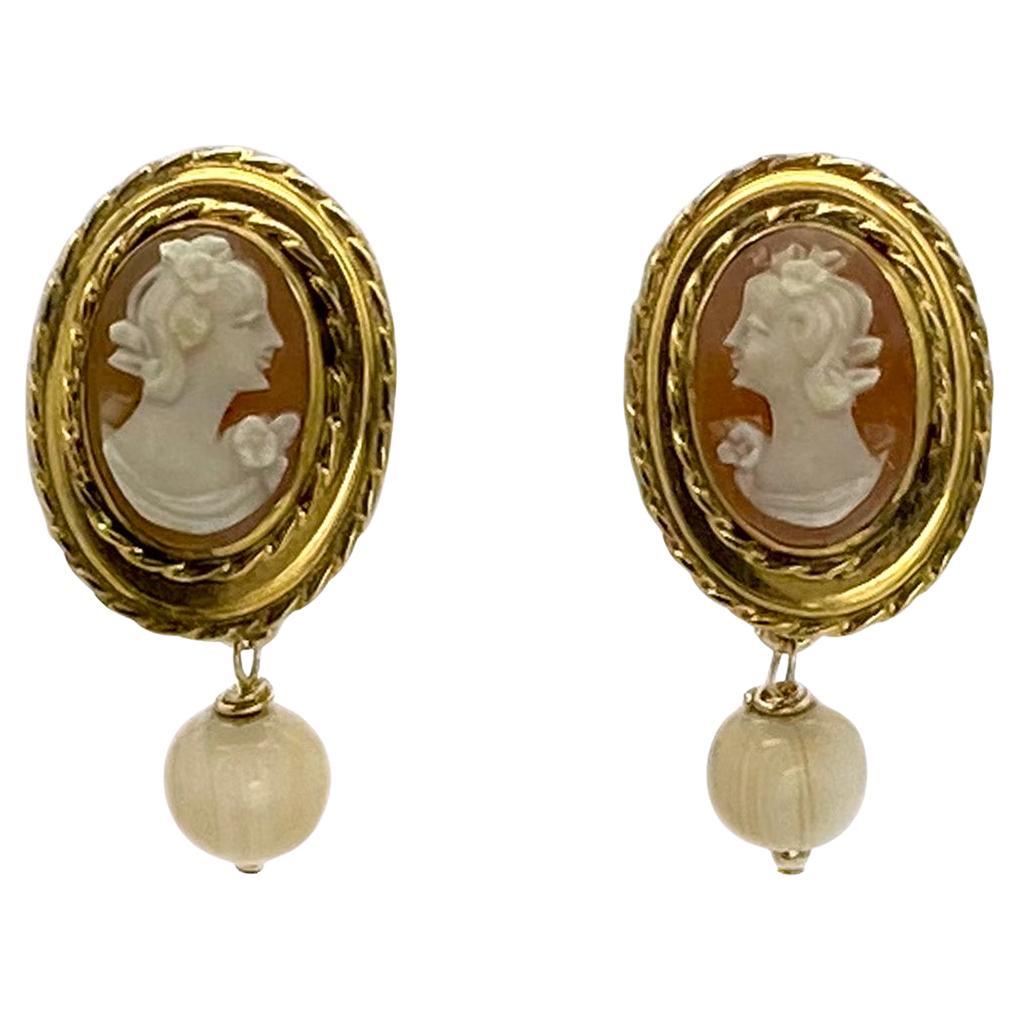 Gold Filled Cameo Dangle Earrings