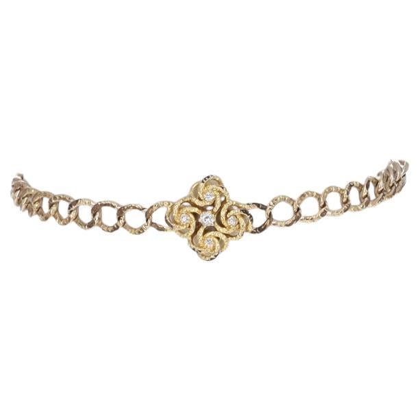 Gold Filled Diamond Victorian Love Knot Bracelet 7 3/4" - Mine .12ctw Antique For Sale