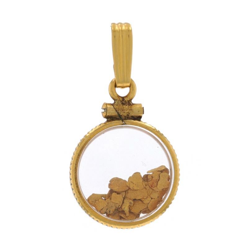 Metal Content: Gold Filled & Gold Nugget

Style: Floating Nugget
Features: Flakes move

Measurements

Tall (from stationary bail): 25/32