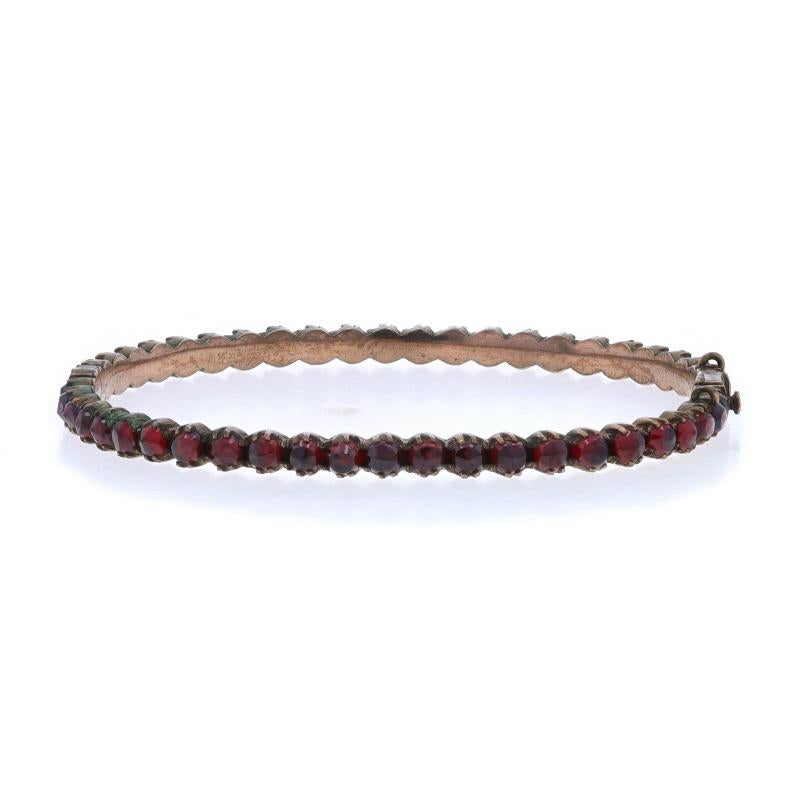 Gold Filled Garnet Victorian Hinged Bangle Bracelet 6 1/4