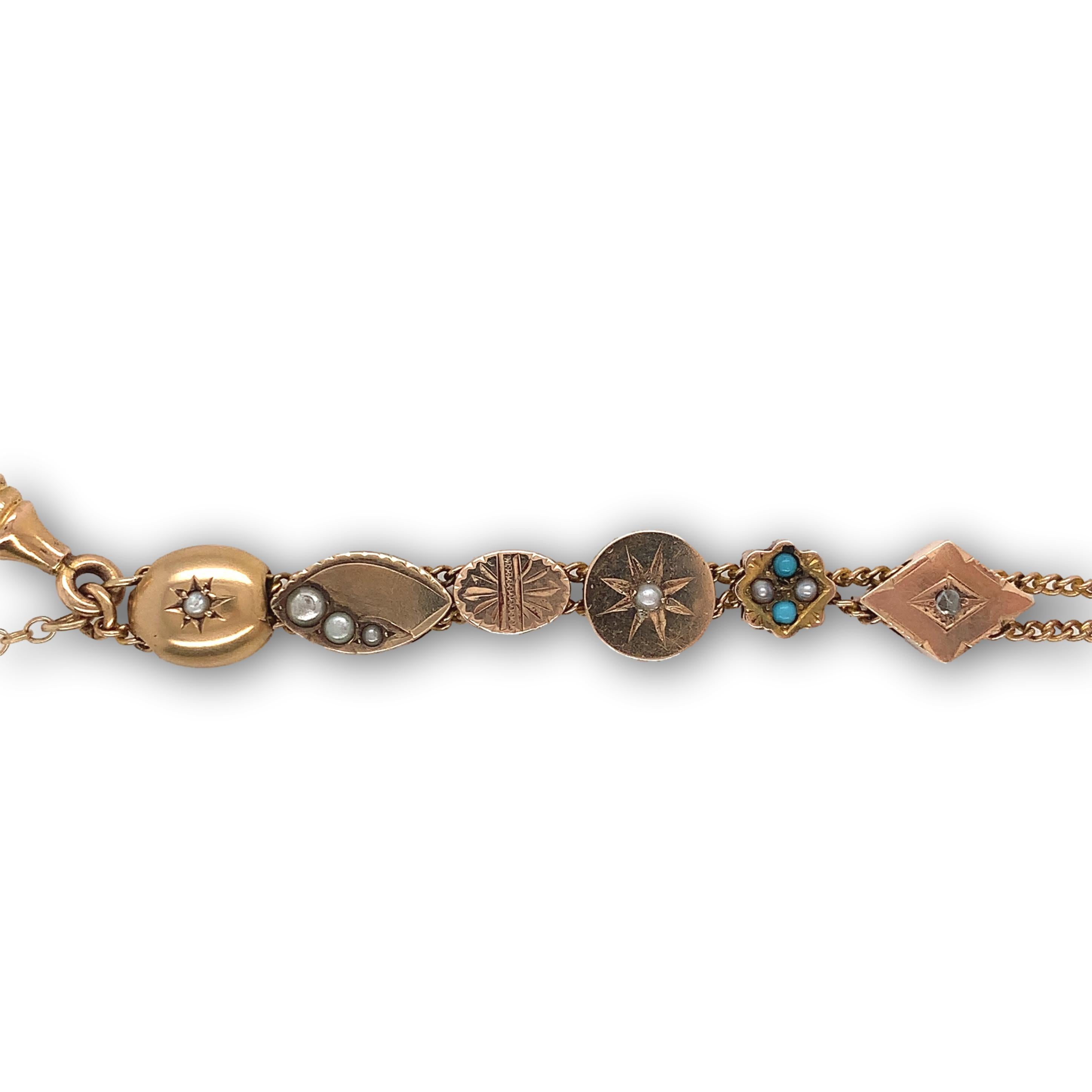 Gold Filled & Gold Top Victorian 15 Slides Bracelet with Variety of Gemstones In Good Condition In Big Bend, WI