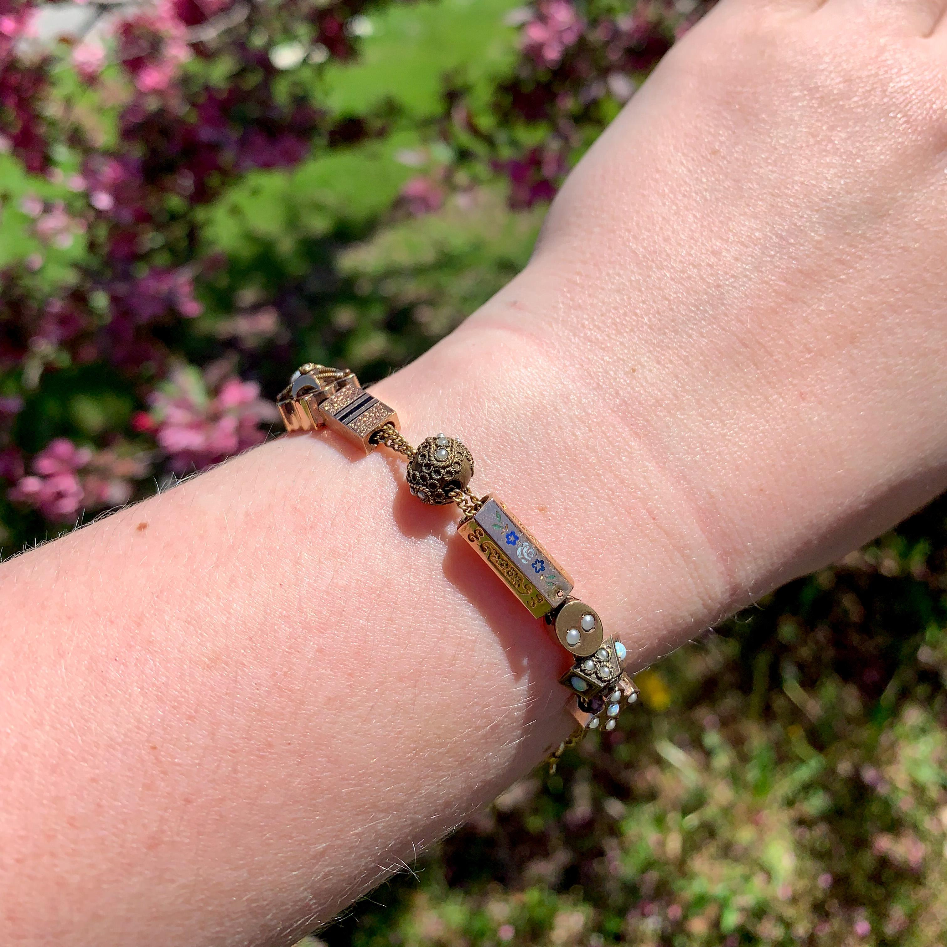 Gold Filled & Gold Top Victorian 15 Slides Bracelet with Variety of Gemstones 3