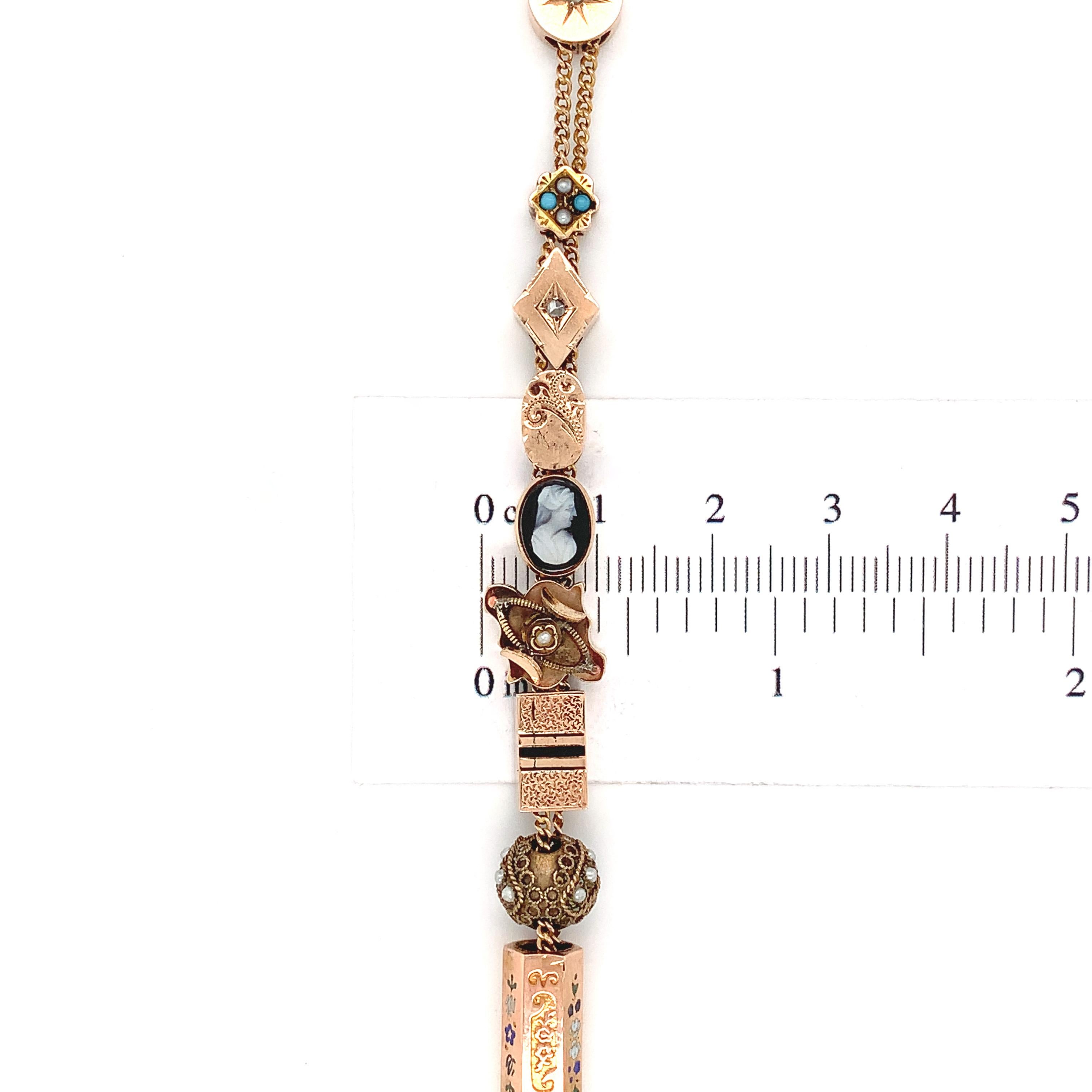 Gold Filled & Gold Top Victorian 15 Slides Bracelet with Variety of Gemstones 4