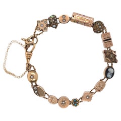 Antique Gold Filled & Gold Top Victorian 15 Slides Bracelet with Variety of Gemstones