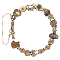 Gold Filled & Gold Top Victorian 16 Slide Bracelet w Opals, Pearls & Turquoise