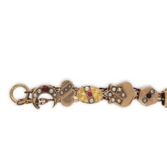 Gold Filled & Gold Top Victorian 16 Slide Bracelet with Garnets, Rubies, & Pearl