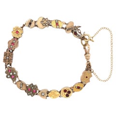 Gold Filled & Gold Top Victorian 16 Slide Bracelet with Garnets, Rubies, & Pearl