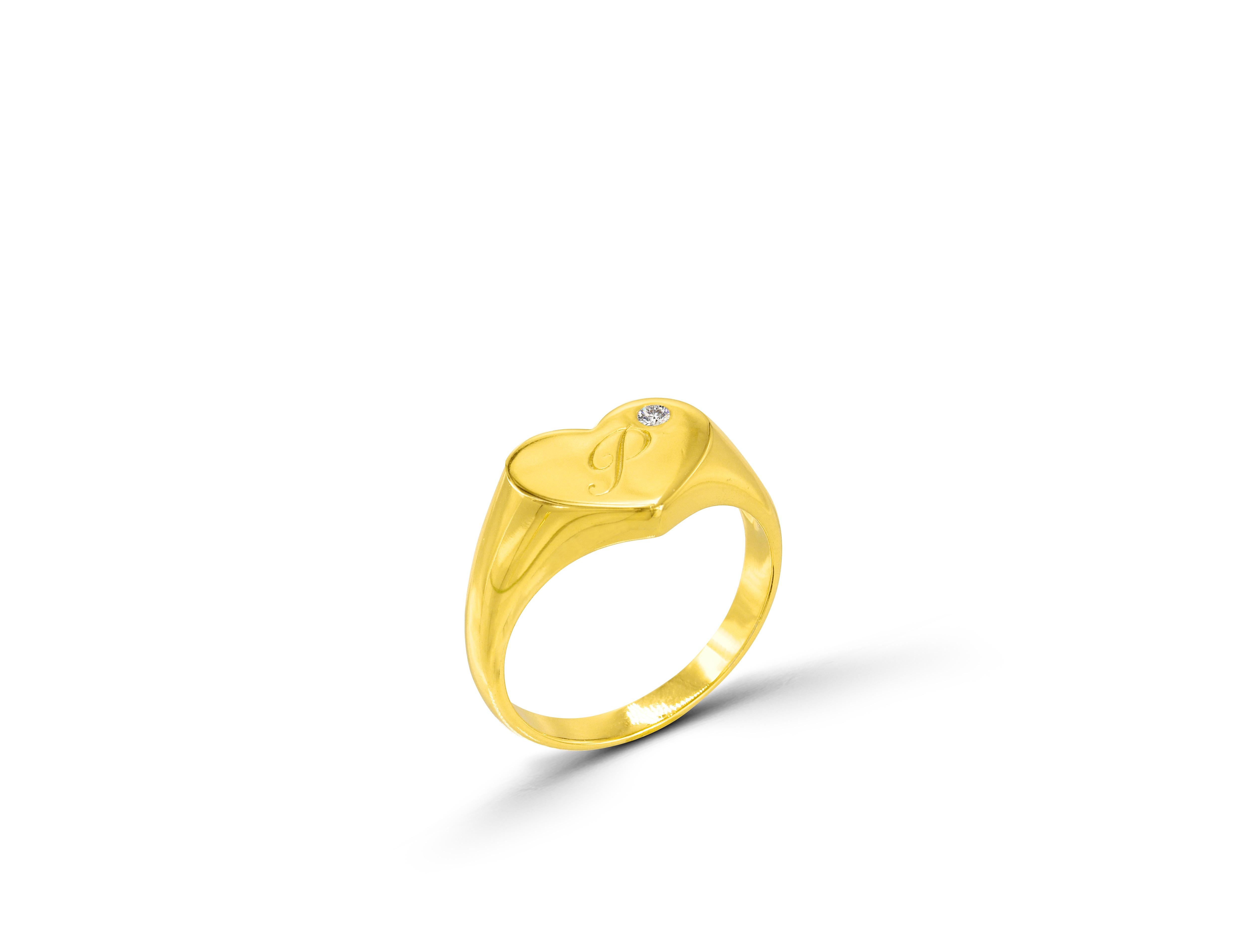 For Sale:  Gold Filled Heart Signet Ring with 0.03 Carat Diamond  2