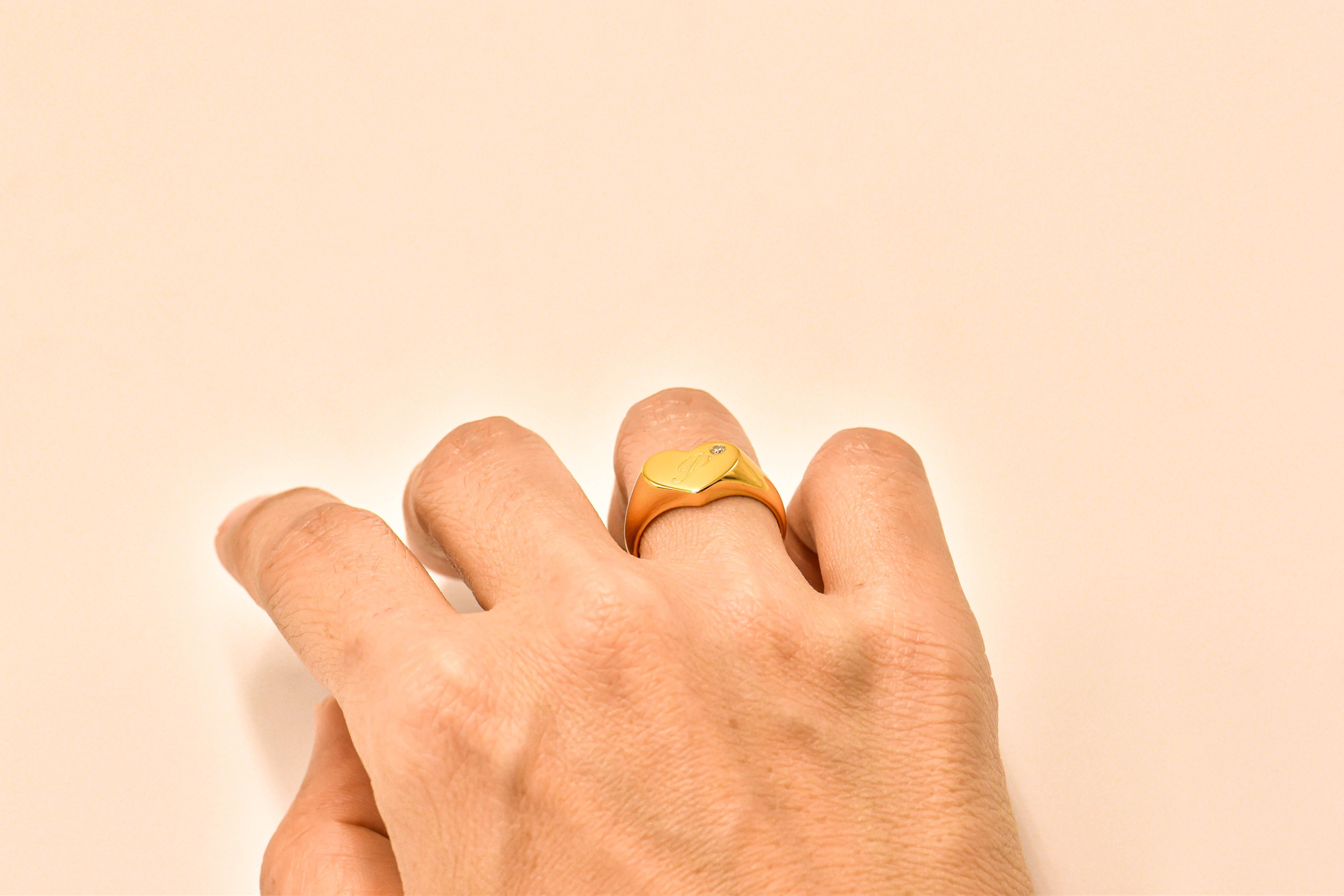 For Sale:  Gold Filled Heart Signet Ring with 0.03 Carat Diamond  4
