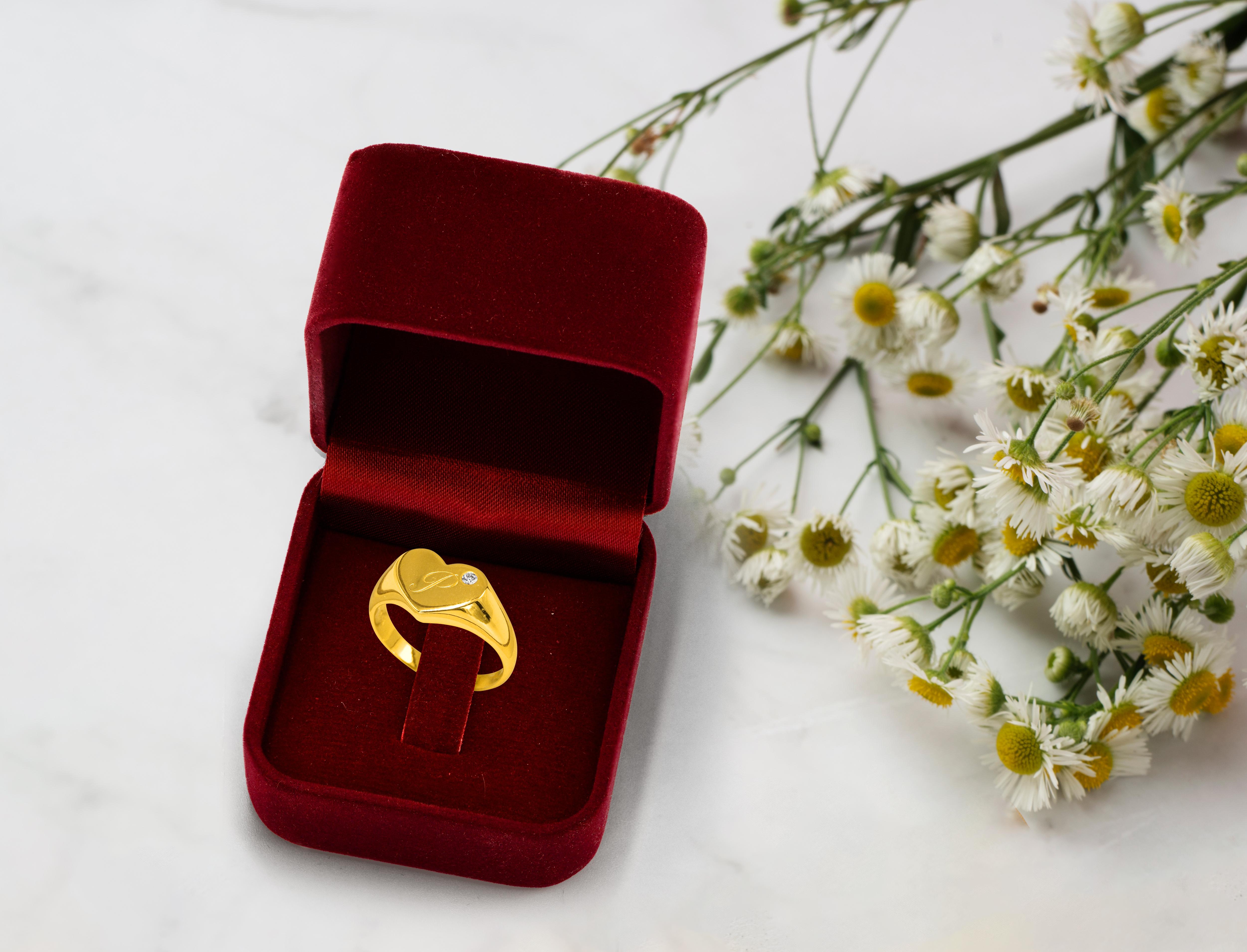 For Sale:  Gold Filled Heart Signet Ring with 0.03 Carat Diamond  6