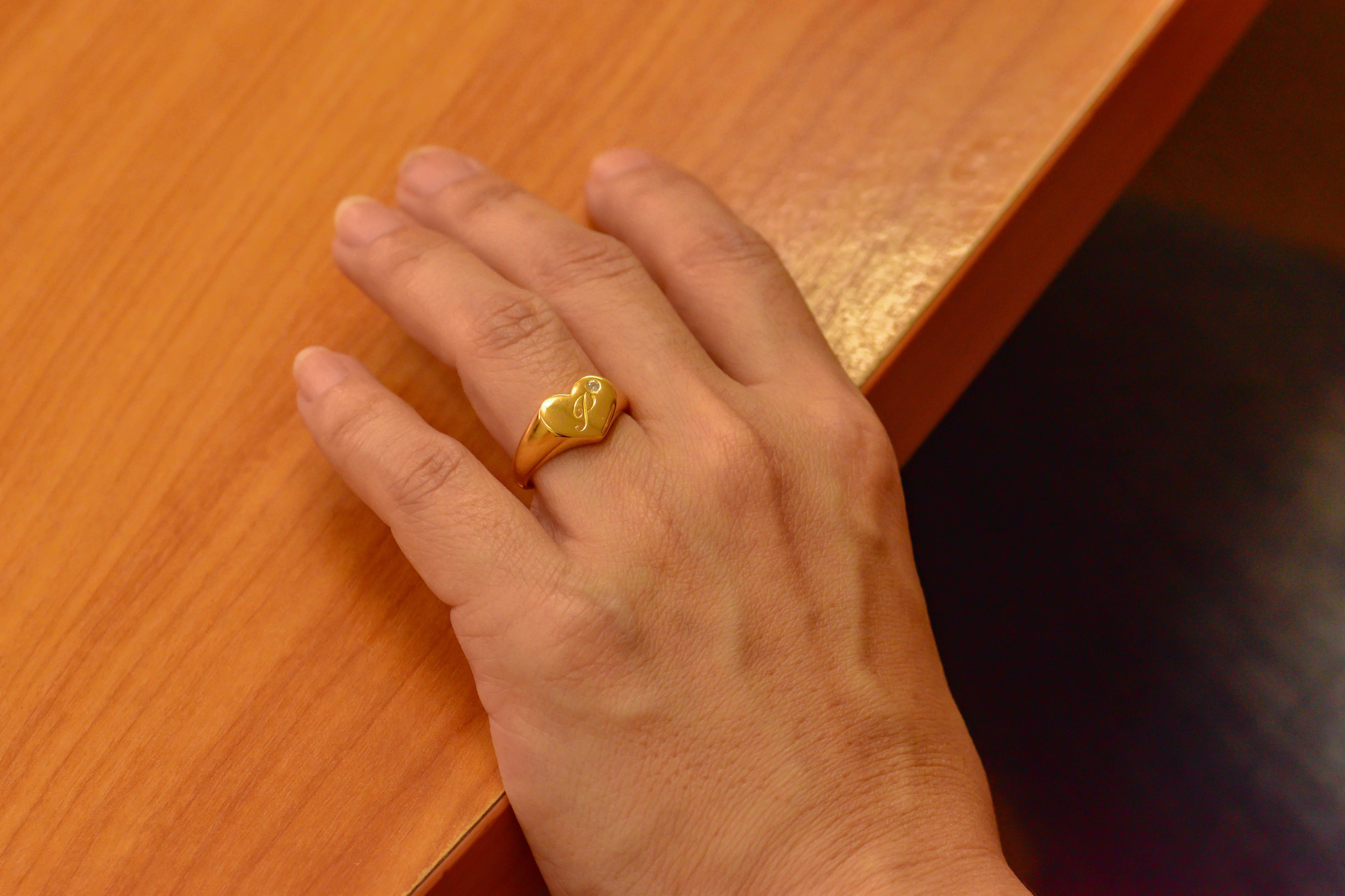 For Sale:  Gold Filled Heart Signet Ring with 0.03 Carat Diamond  7