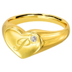 Bague sigillaire en forme de cœur remplie d'or avec un diamant de 0,03 carat 
