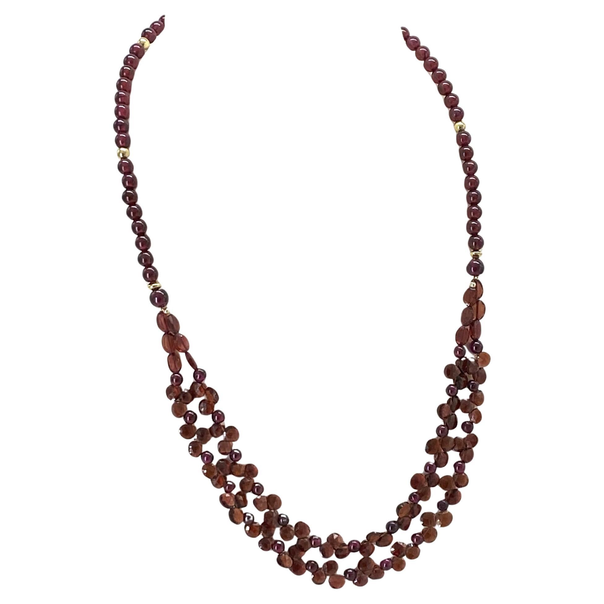 Gold-Filled Multi-Strand Garnet Necklace For Sale