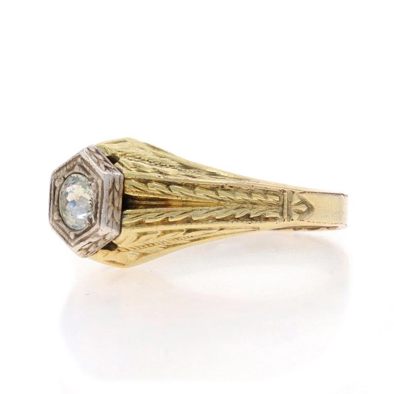 Women's Gold Filled Rhinestone Art Deco Solitaire Ring - 14k Gold Shell Milgrain For Sale