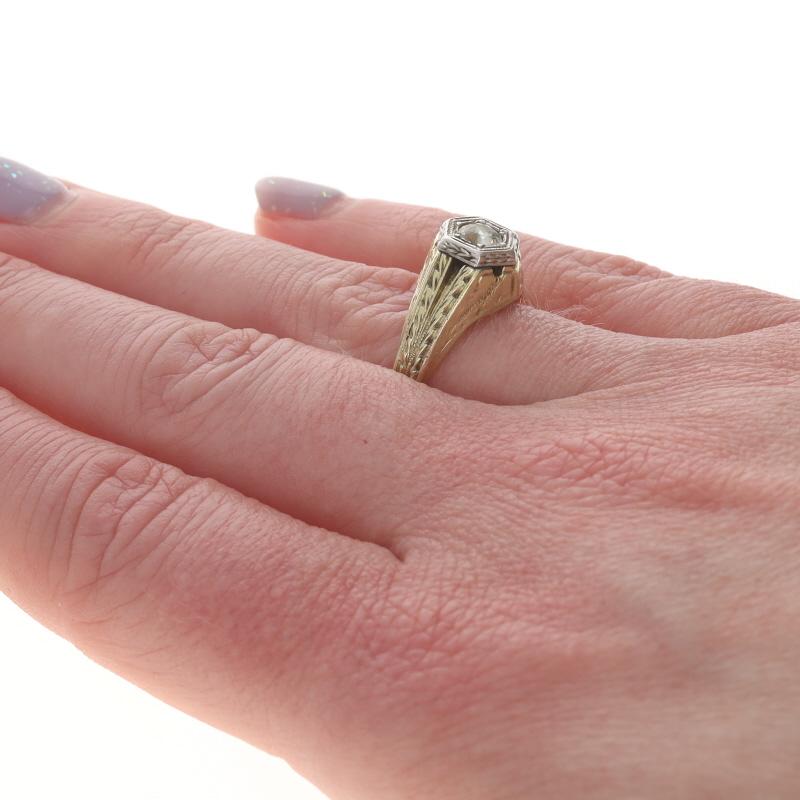 Gold Filled Rhinestone Art Deco Solitaire Ring - 14k Gold Shell Milgrain For Sale 1