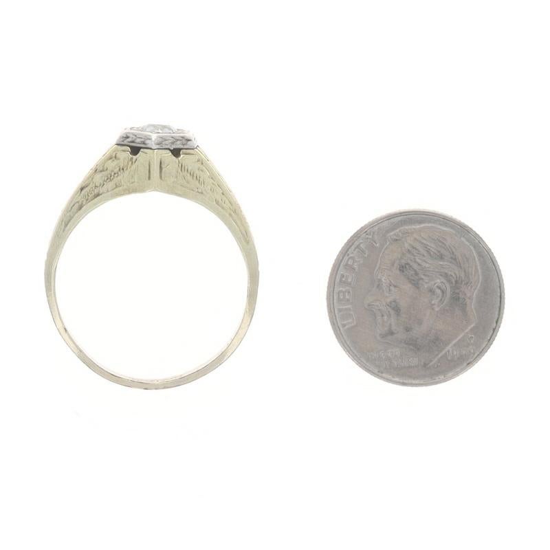 Gold Filled Rhinestone Art Deco Solitaire Ring - 14k Gold Shell Milgrain For Sale 2