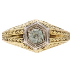 Anello solitario Art Deco con strass riempito d'oro - Oro 14k Shell Milgrain