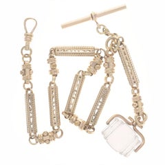 Cadena de reloj de bolsillo victoriano de cristal de roca dorado 15 3/4" Piezas antiguas