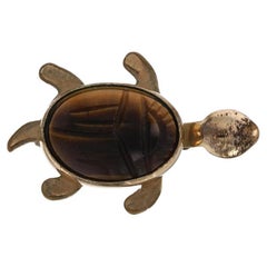Gold gefüllte Schildkrötenbrosche mit Tigerauge und Schildkrötenbrosche - 1/20 12k Skarabäus Oval Cabochon Reptile Pin