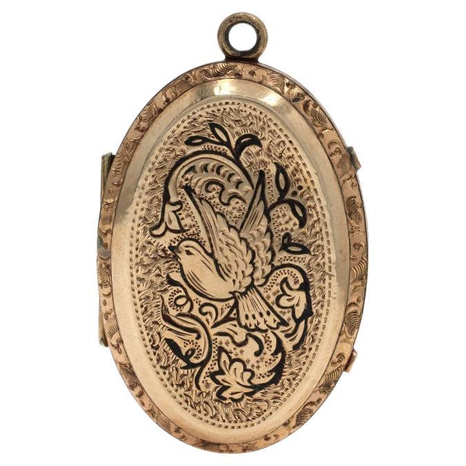 Ciondolo a forma di uccello vittoriano riempito d'oro - Nature Antique