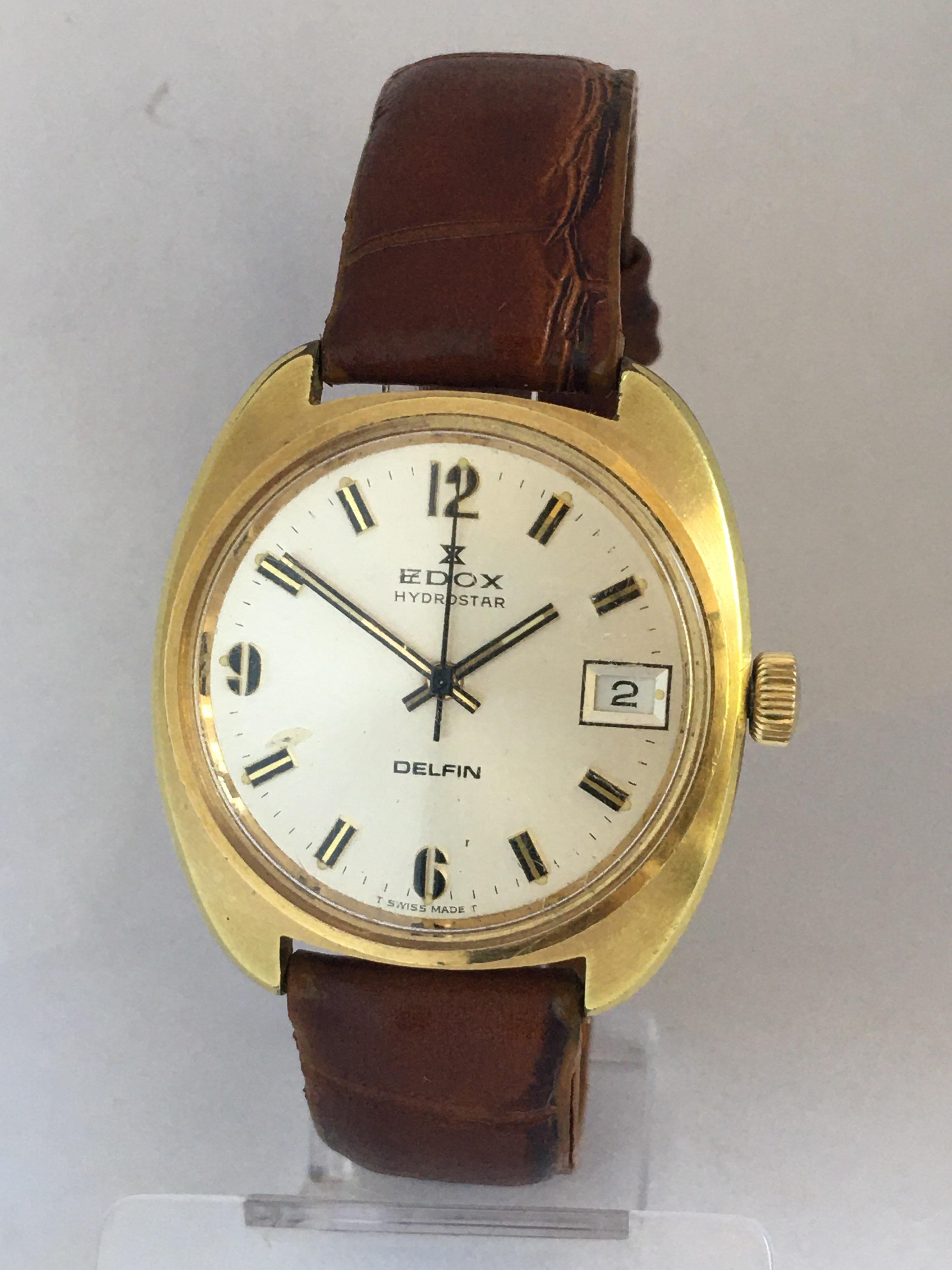 Gold Filled Vintage 1970s Edox Hydrostar Delfin Mechanical Watch For Sale 4