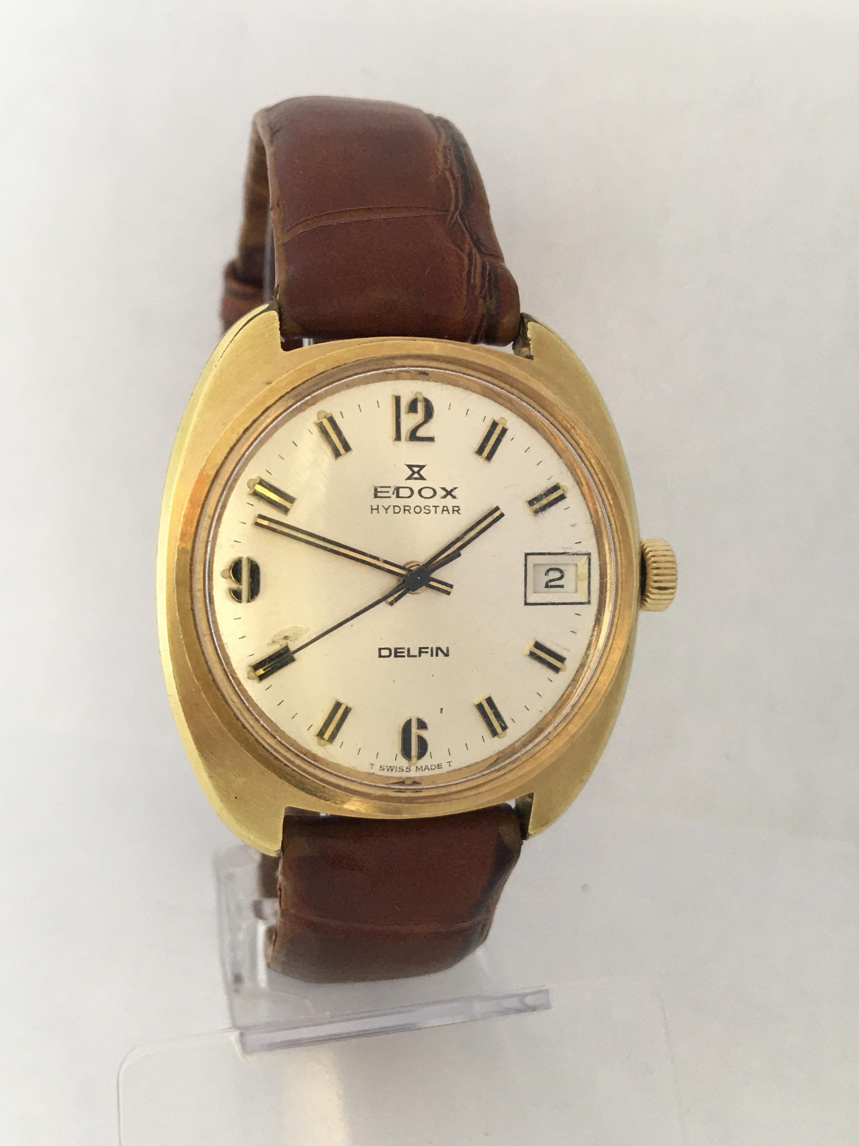 Gold Filled Vintage 1970s Edox Hydrostar Delfin Mechanical Watch For Sale 5