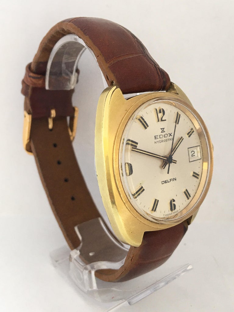 Gold Filled Vintage 1970s Edox Hydrostar Delfin Mechanical Watch For