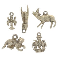 Gold Filled Vintage 5 Charm Set Fleur-de-lis Sign Language Deer Cat Coat of Arms