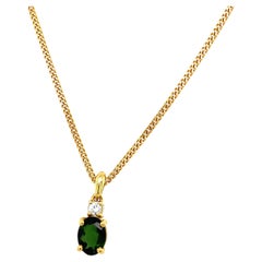 Pendentif en or jaune 18 carats de qualité supérieure avec tourmaline verte ovale de 1,18 carat et diamants