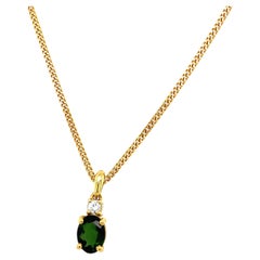 Gold Fine Quality 1.18ct Oval Green Tourmaline & Diamond Pendant in 18ct Yellow