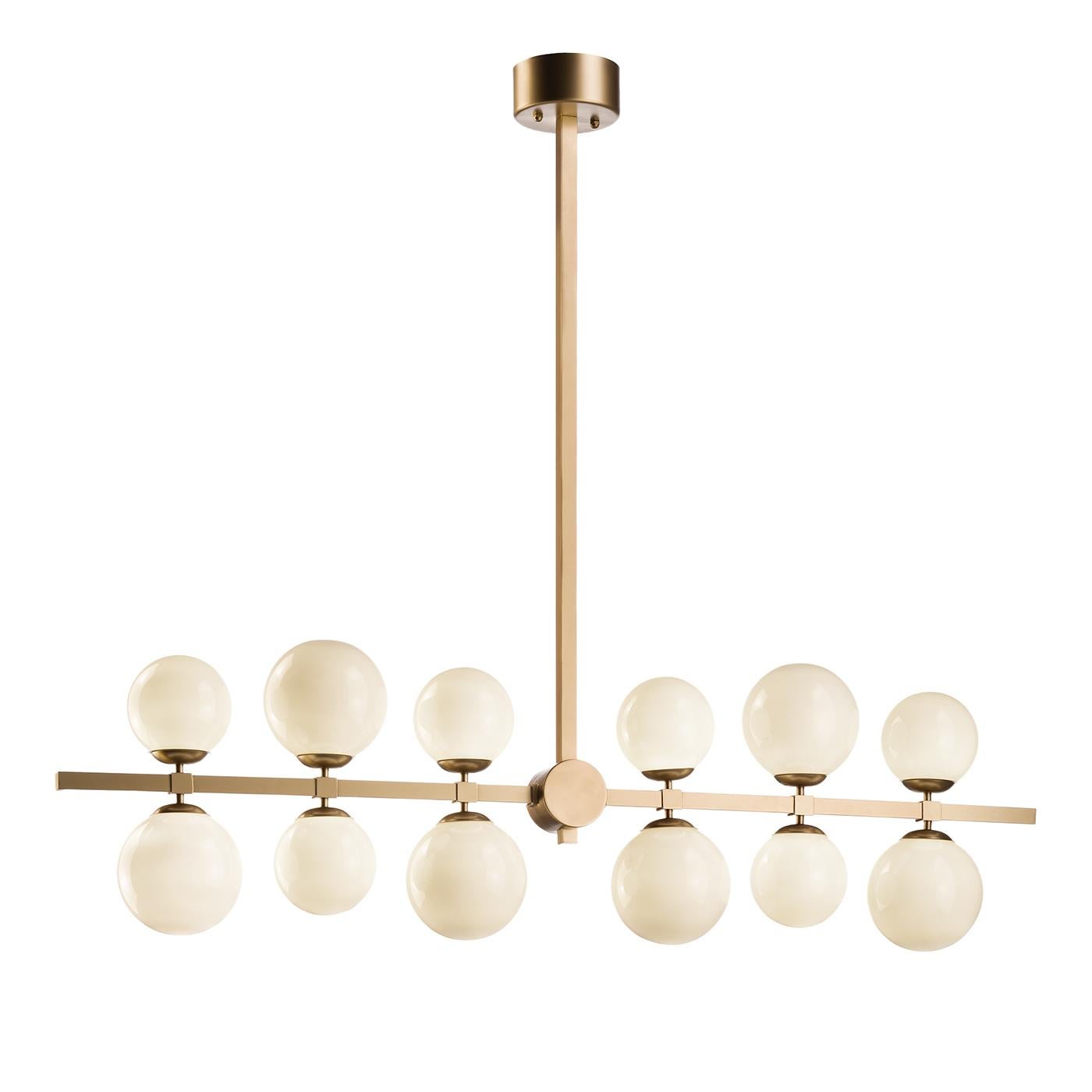 Italian Gold Finish Metal With 12 White Glass Spheres Chandelier by Il Paralume Marina For Sale