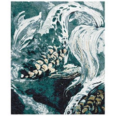 Animalistic Modern Natural Bright Watercolor Wool Silk Rug - Gold Fish