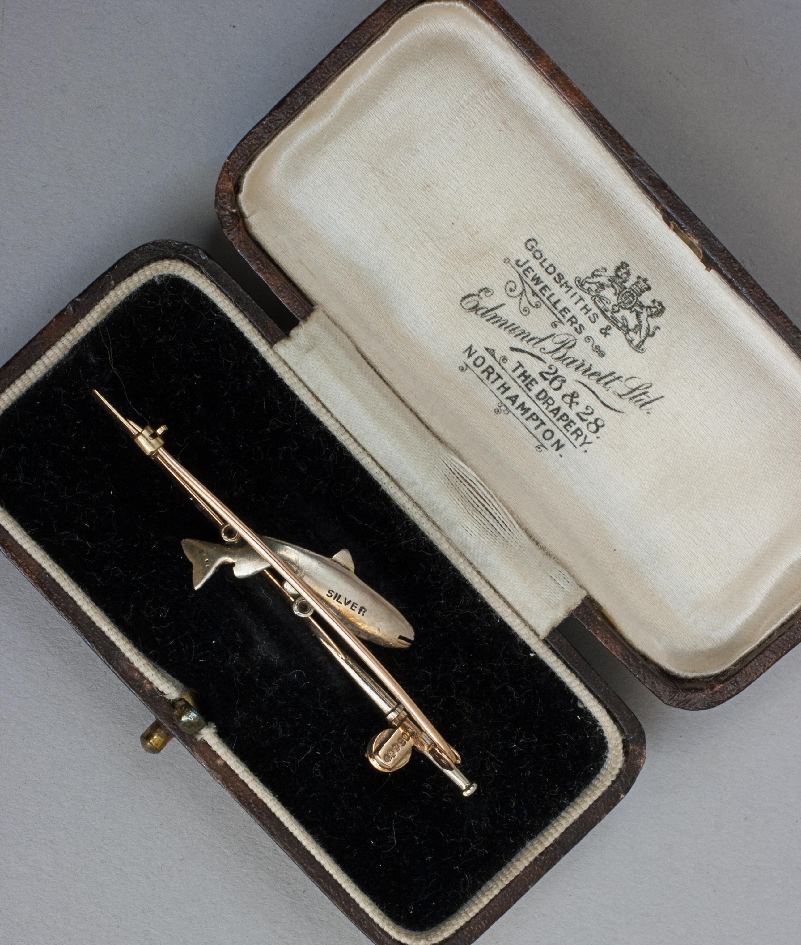 Gold Fishing Brooch With Trout And Rod For Sale 1
