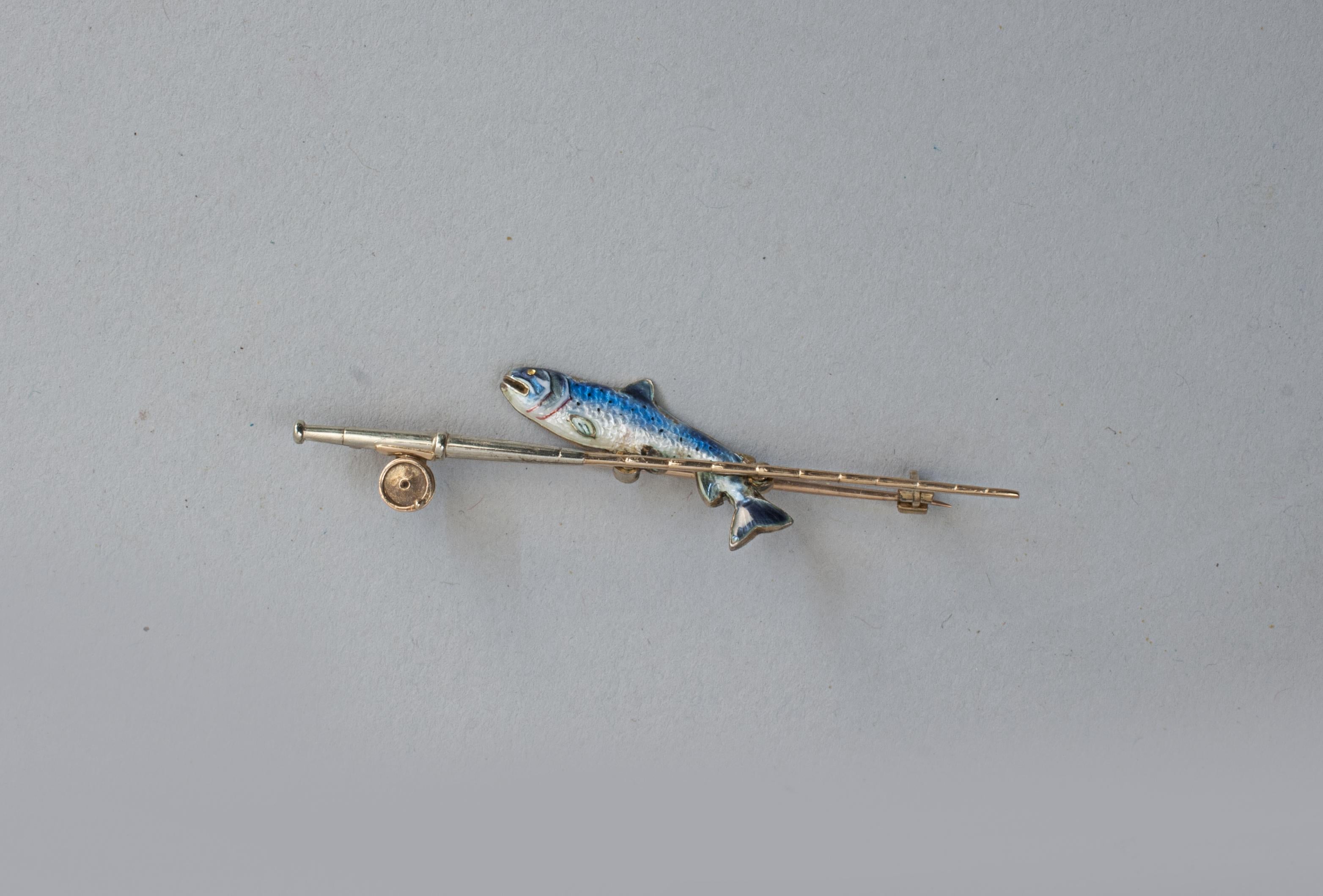 Broche de pêche or avec pantalon et tige en vente 1