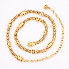 Gold Flat Chain Belt With Hammered Nugget Accents By St. John, 1990s