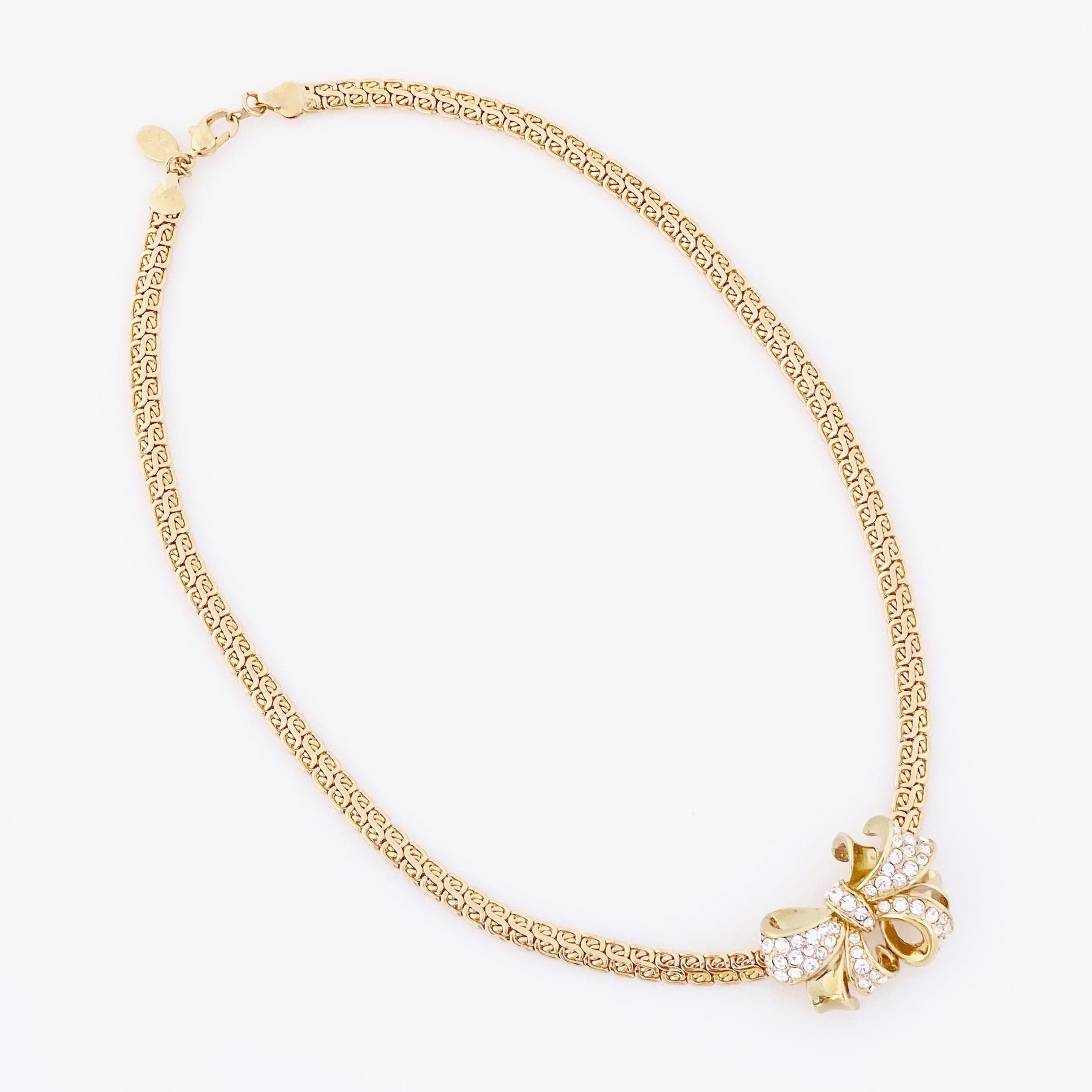 Women Crystal Rhinestone Pendant Choker Collar Bow Gold Chain Necklace Jewelry P