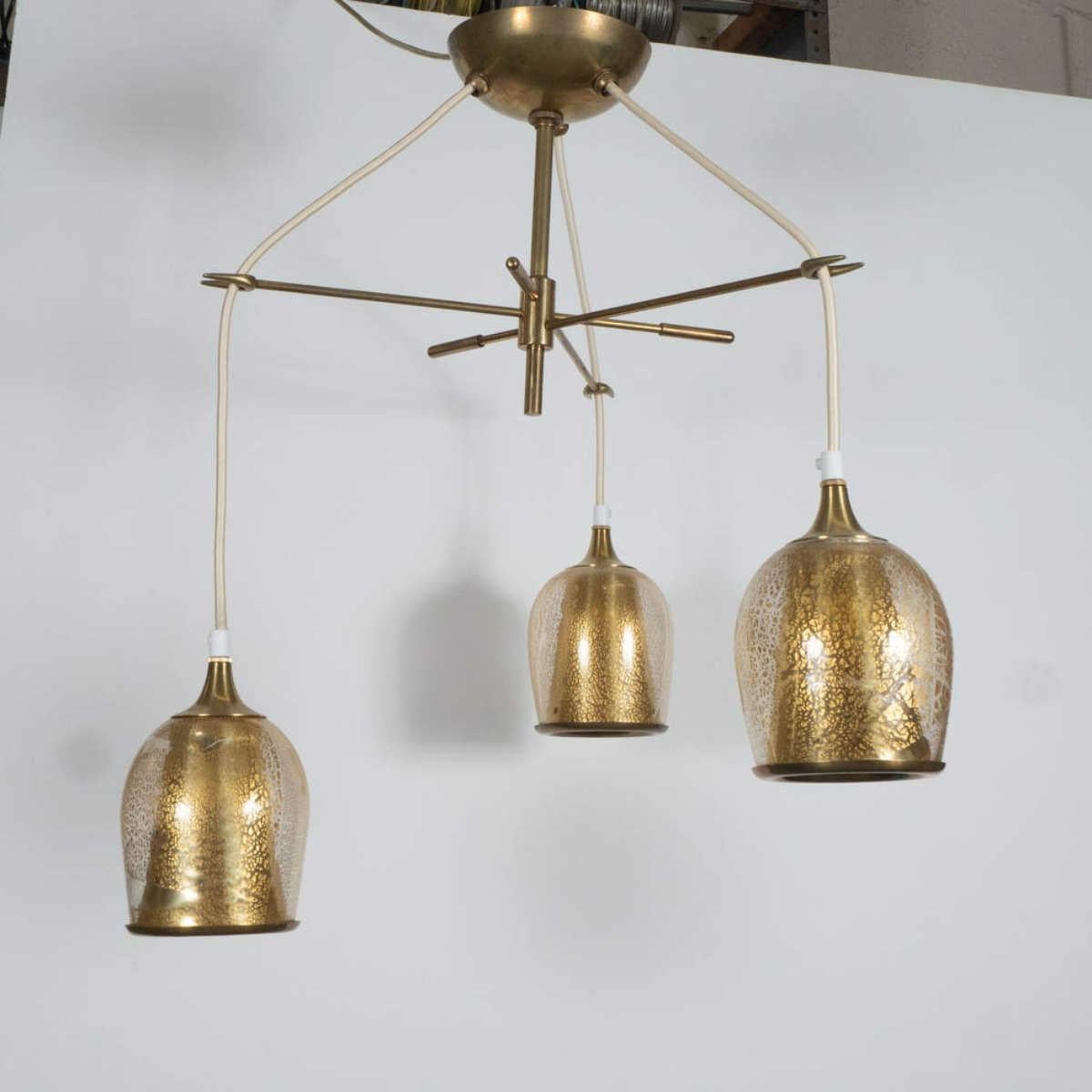 Mid-Century Modern Gold-Flecked Murano Glass Suspension Chandelier For Sale