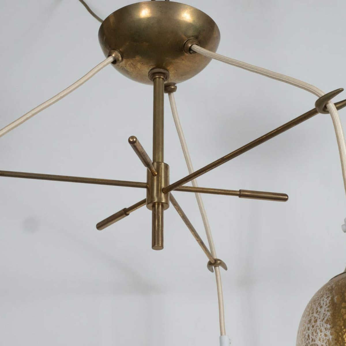 Brass Gold-Flecked Murano Glass Suspension Chandelier For Sale