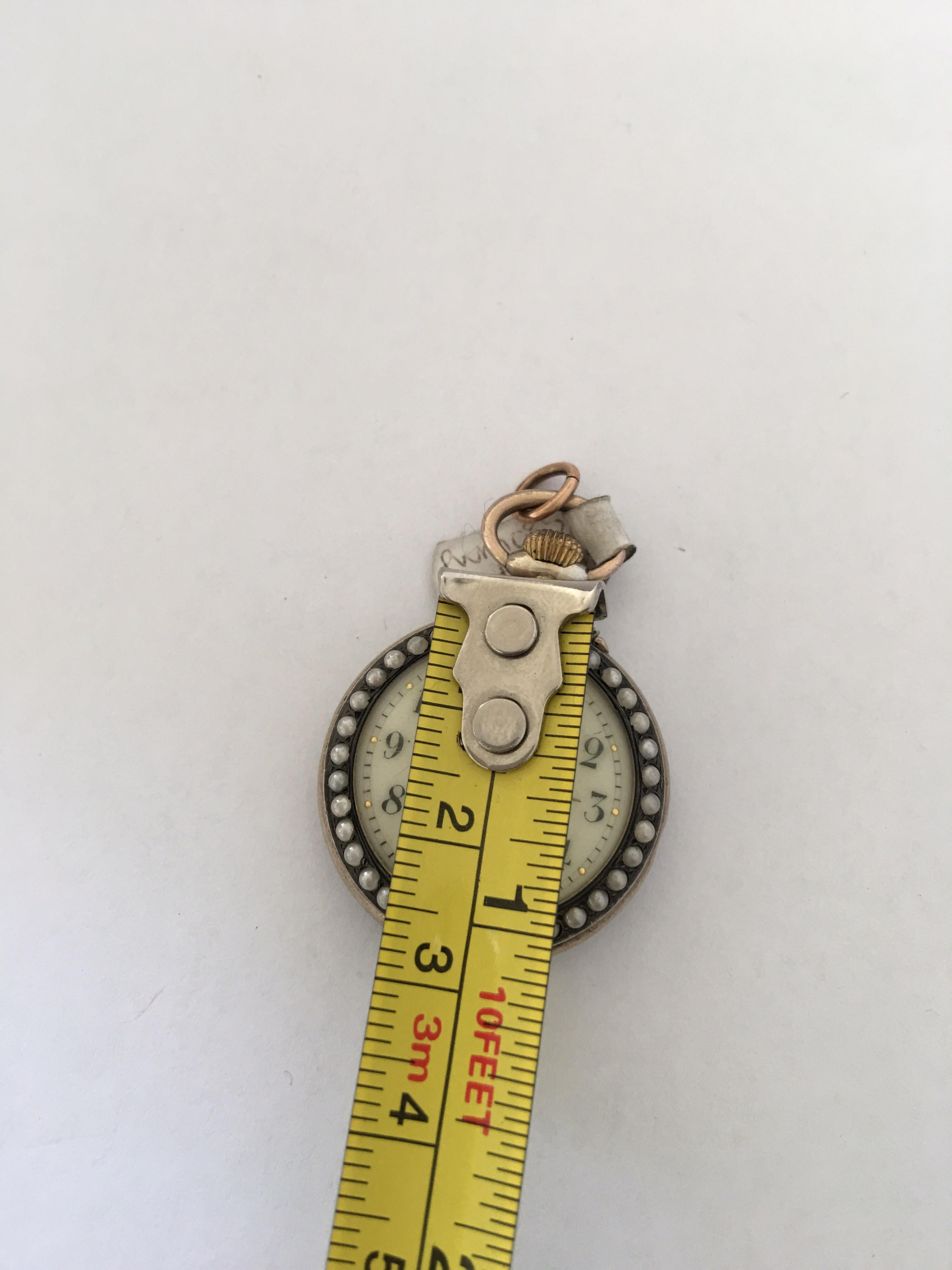 Gold Fleur-de-lis Inlaid in Red Enamel, Seeded Pearl, Silver and Gold Fob Watch 5